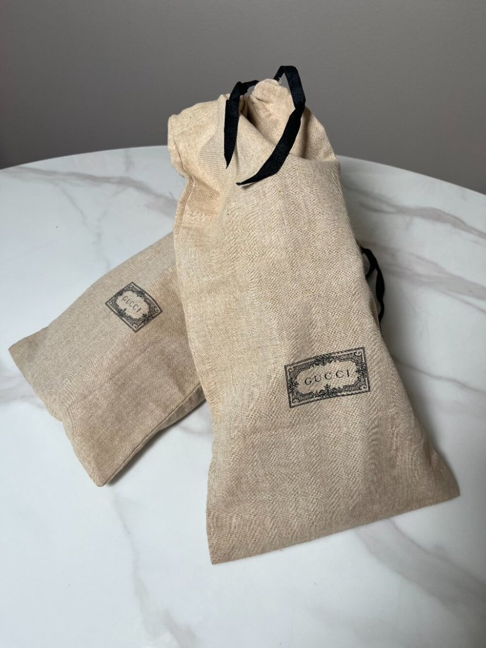 Gucci Beige Linen Drawstring Shoe Storage Bags